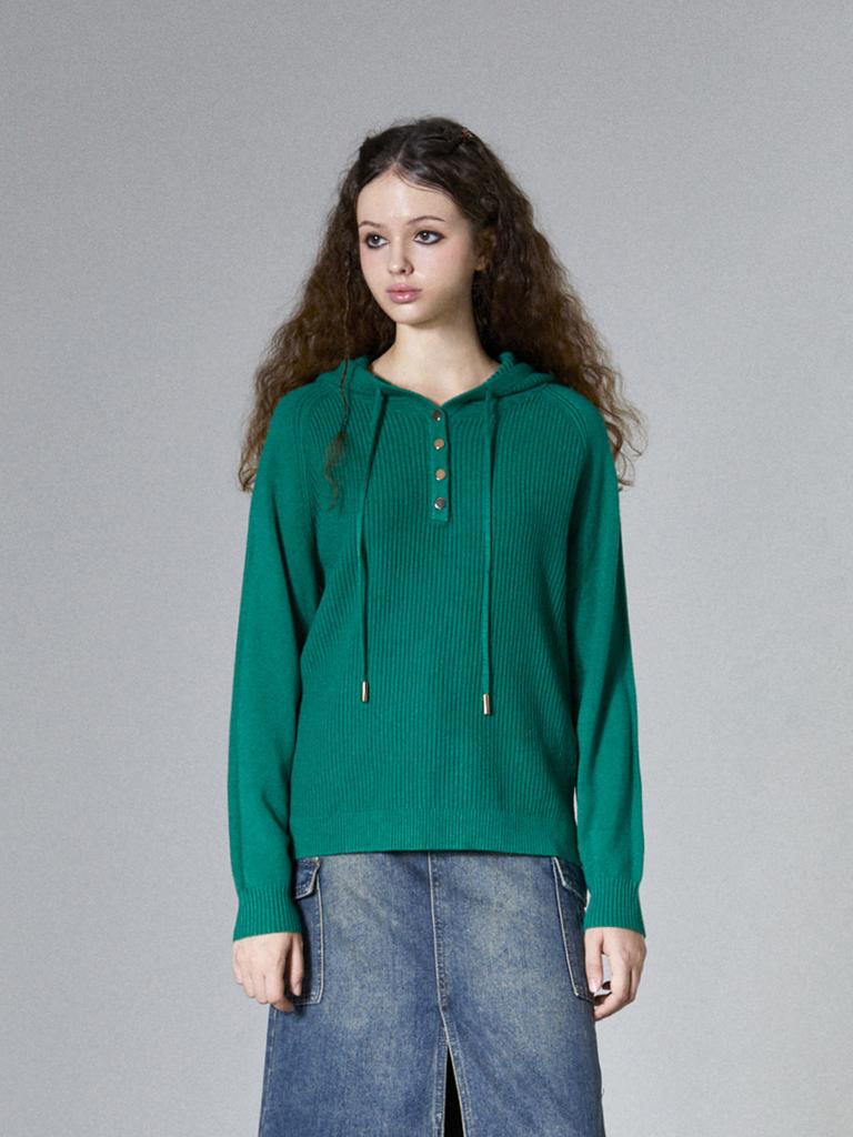 KOOLKITTEN Button Knit Hoodie (Green)