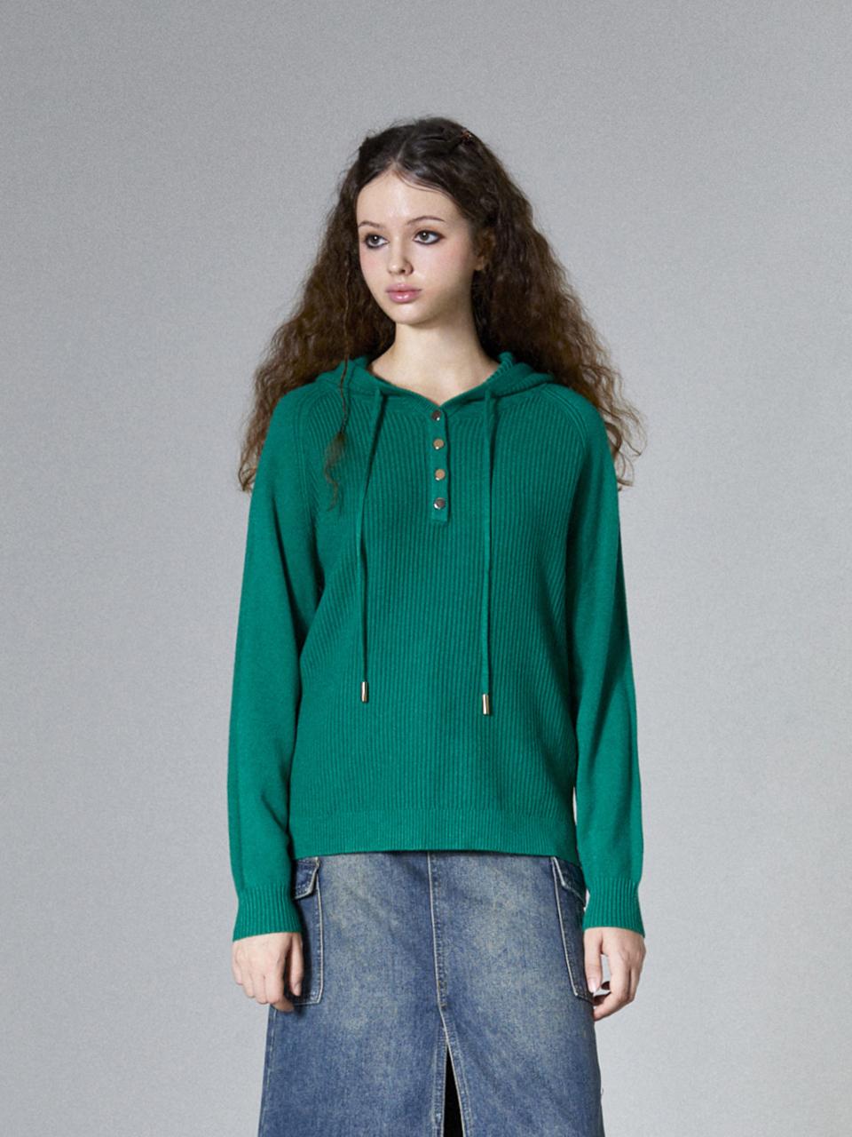 Cool Kitten Button Knit Hoodie (Green) Free