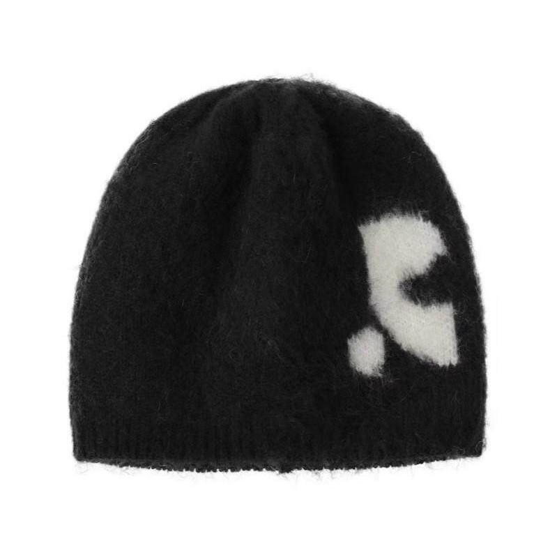 Korean Trendy Women s Jacquard Mohair Knit Ear Protection Hat One Size чёрный