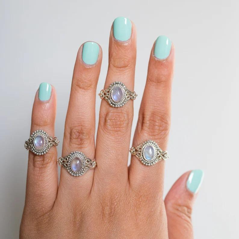 Moonstone Gemstone Ring, Solid 925 Sterling Silver Ring, Bohemian Ring, Statement Ring, Birthstone Ring, Anniversary Ring, Stacking Ring