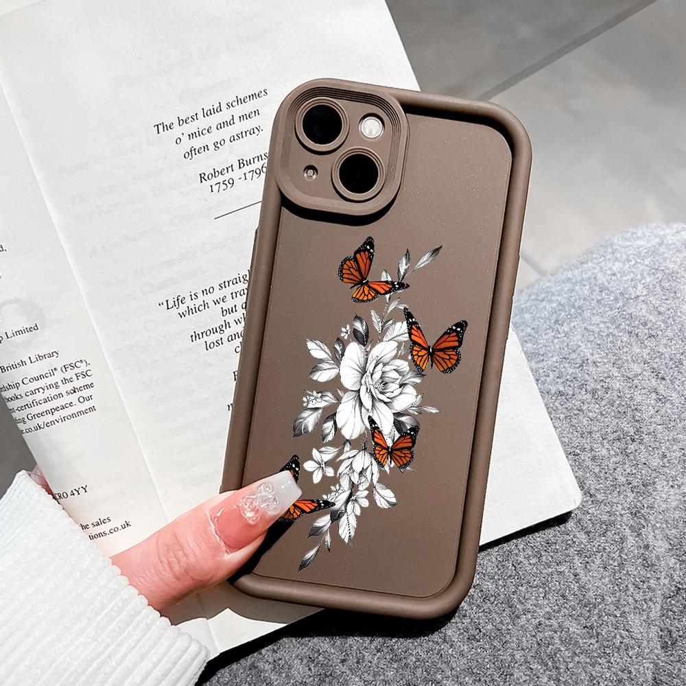 

Для iPhone 16 15 14 13 12 11 Pro Max XS Max XR X SE 8 7 цветов бабочка узор мягкий силиконовый полный объектив защитный чехол для телефона iPhone X коричневый