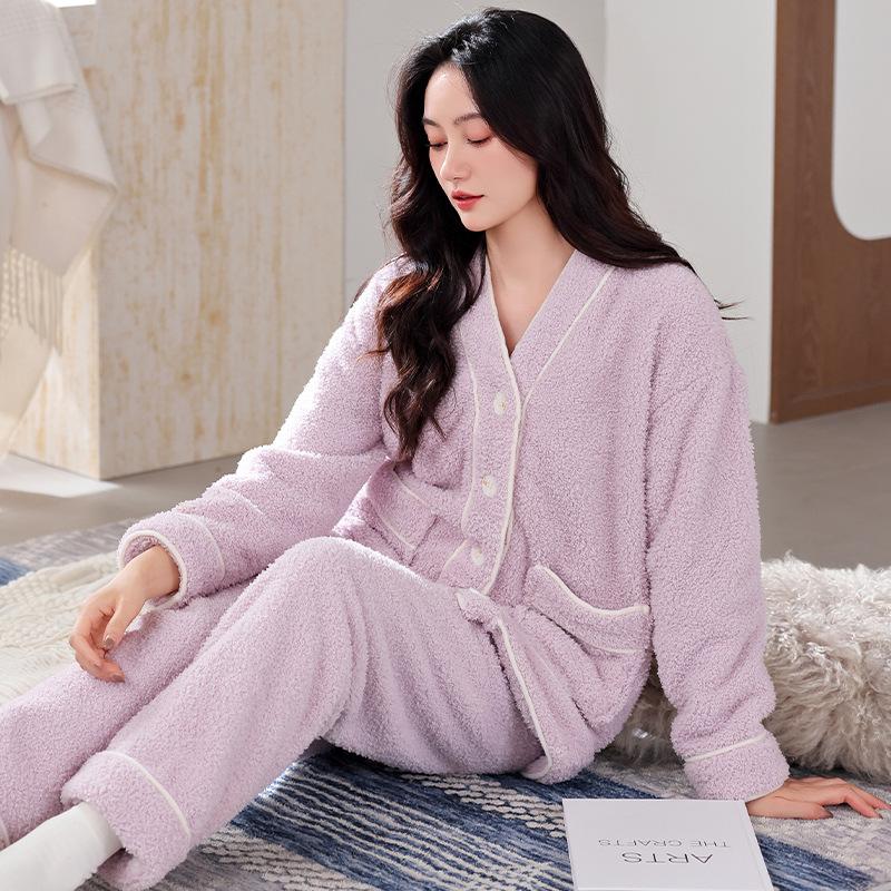 Pajamas Women'S Winter Coral Fleece Thickened Fleece Warm Autumn And Winter Flannel Winter Large Size Loungewear
