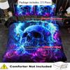 3PCS Fantasy Blue Skull 3D Digital Visual Printed Quilt Cover Set Duvet Cover No Filling Cool King Queen Size For Bedroom Decor