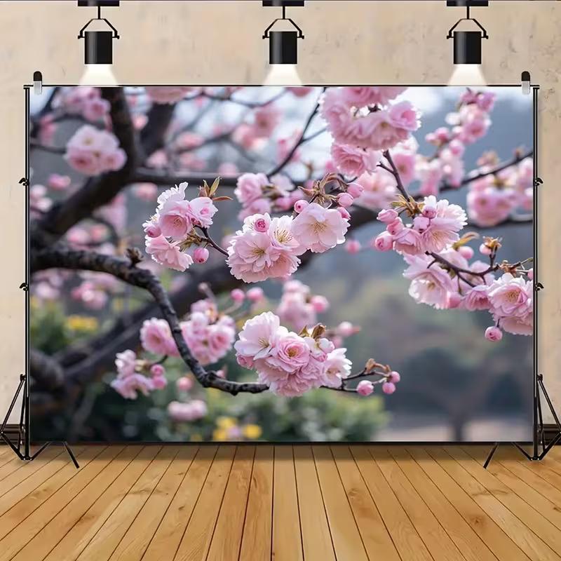 

2D Dreamy Pink Cherry Blossom Backdrop Serene Spring Nature Background 47.2x31.5inch/120*80cm