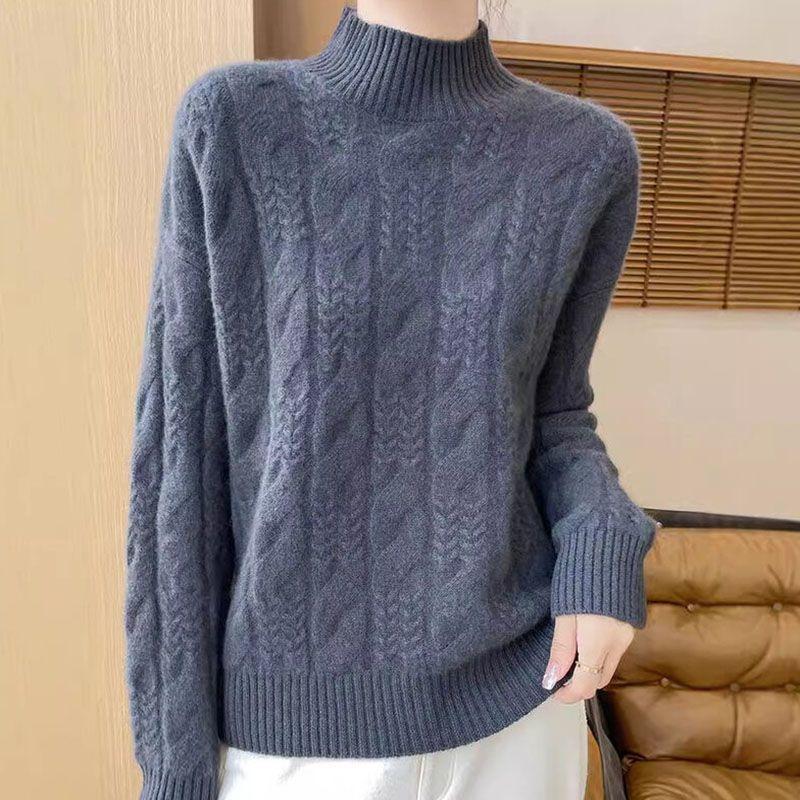 Solid Color Twist Turtleneck Sweater Women's Autumn and Winter New Loose and Thin Thickened Pullover Bottoming Knitted Sweater Top