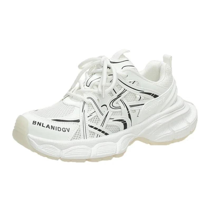 2024 Nuove Sneakers da Donna Basse con Zeppa Patchwork Fondo Spesso Pelle Morbida Punta Tonda Casual Sneakers da Donna