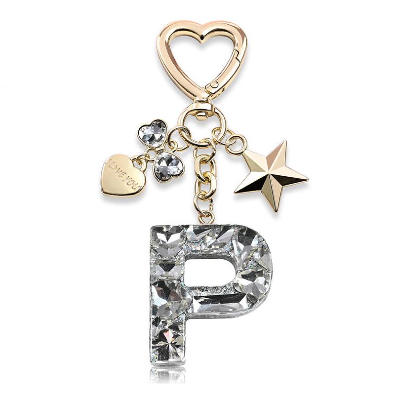 Silberne Diamant-Harz-Buchstaben-Schlüsselanhänger mit Stern-, Herz- & Schmetterlings-Anhängern - Geschenk für Mädchen-Taschen