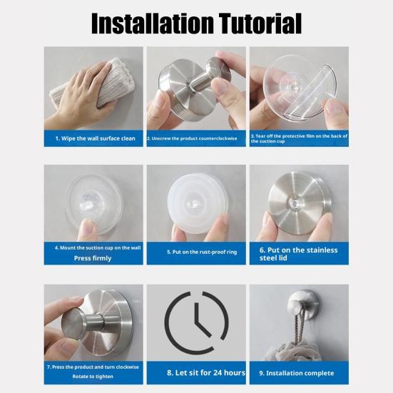 304 Stainless Steel Suction Cup Hook No-Drill Installation Strong Towel Hook Bathroom Mirrors Front Door Hanger