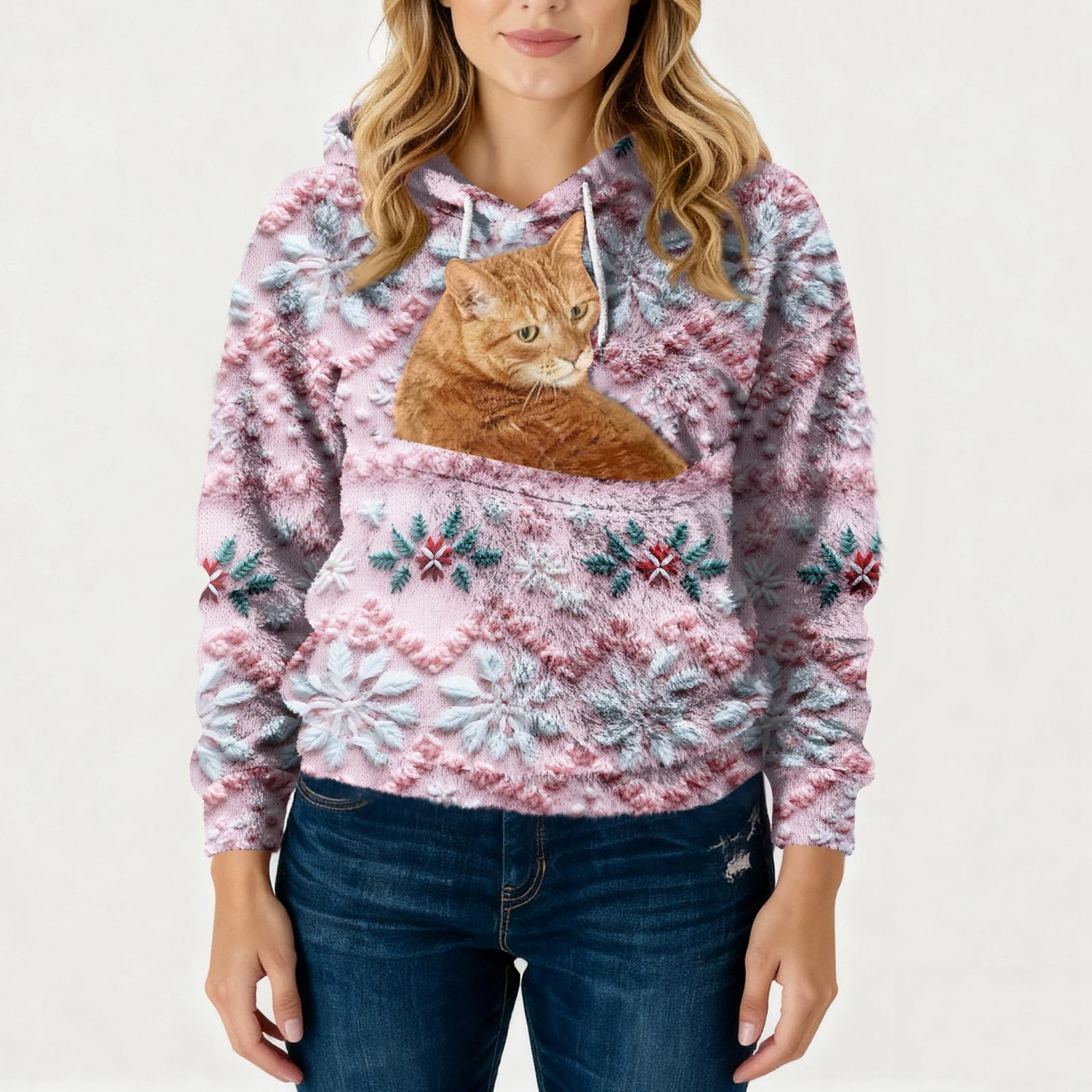 

Женская модная повседневная толстовка с капюшоном, на флисовой подкладке, с длинным рукавом, карманом и принтом L