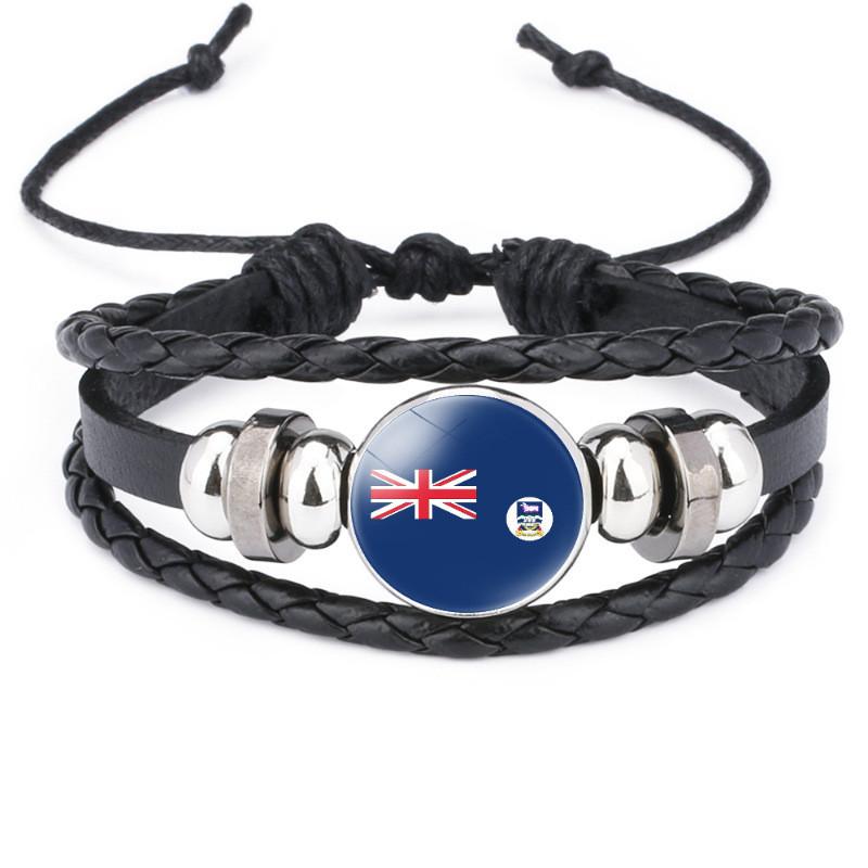 Unique South American Flag Time Gem Black Leather Multilayer Braided Bracelet