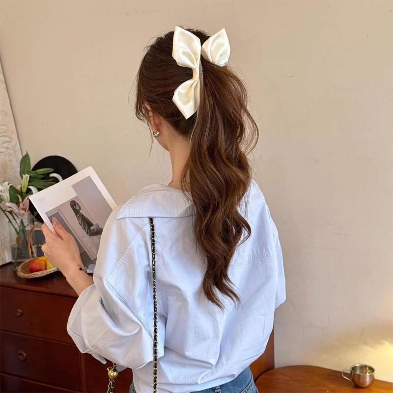 Damen Schleife Band Haarkralle Bananenclip Einfarbige Elegante Tägliche Haarreif Schwanzbefestigung Haarschmuck