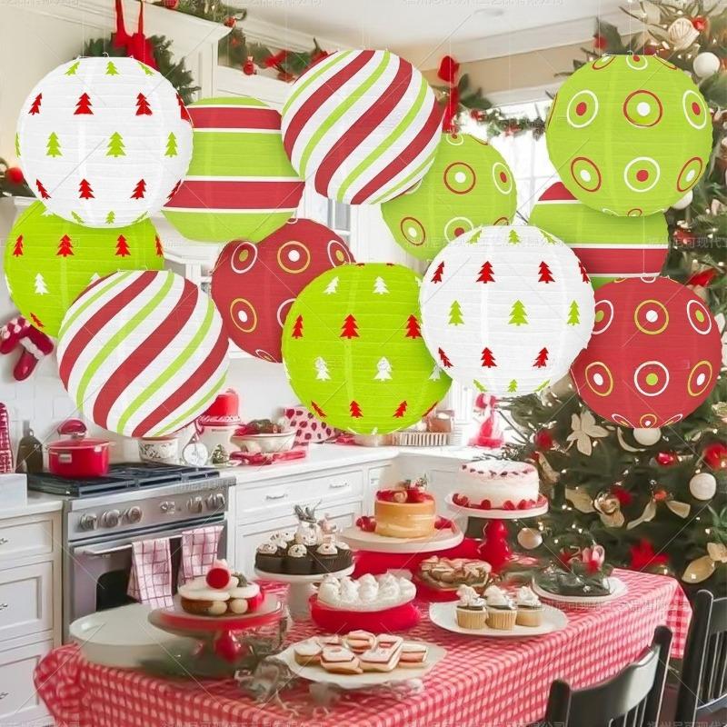 6 Pieces Christmas Hanging Paper Lanterns Set Lamps Decoration for Xmas Party Favor Home Decoration Supplies Props