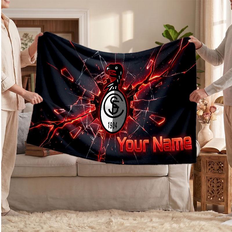 SC Freiburg Personalized Fleece Blanket With Football Logo, Custom Name Text Soft Warm Home Throw Blanket
