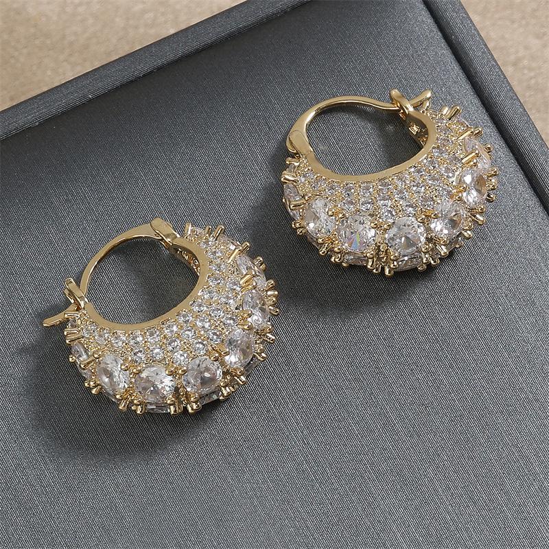 ZAKOL Sparkling Micropaved Zirconia Hoop Earrings Fashion Gold Color U-shaped Earring Party Zircon