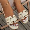 Fashion Women Metal Decor Single Band Flat Sandals Fashion Sexy Open Toe Outdoors Slides Luxurious Office Ladies Party Female Shoes