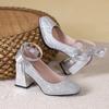 Temperament socialite high heels silver wedding shoes bridesmaid shoes autumn new square head mary pearl shoes