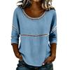 Women’s Casual Loose Fit Blouse with Hollow Out Trim Detailing Long Sleeve Round Neck Lightweight Pullover Top Shirt