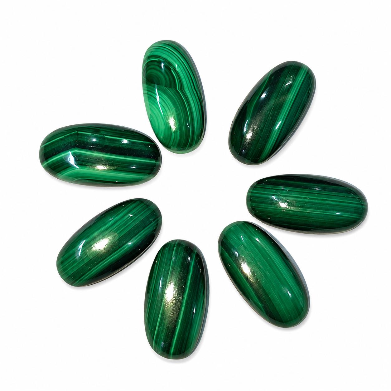 Natural Malachite Oval Cabochon 7x14mm Gemstone | Green Malachite Loose Stone for Jewelry Making 7x14mm (1 Piece)
