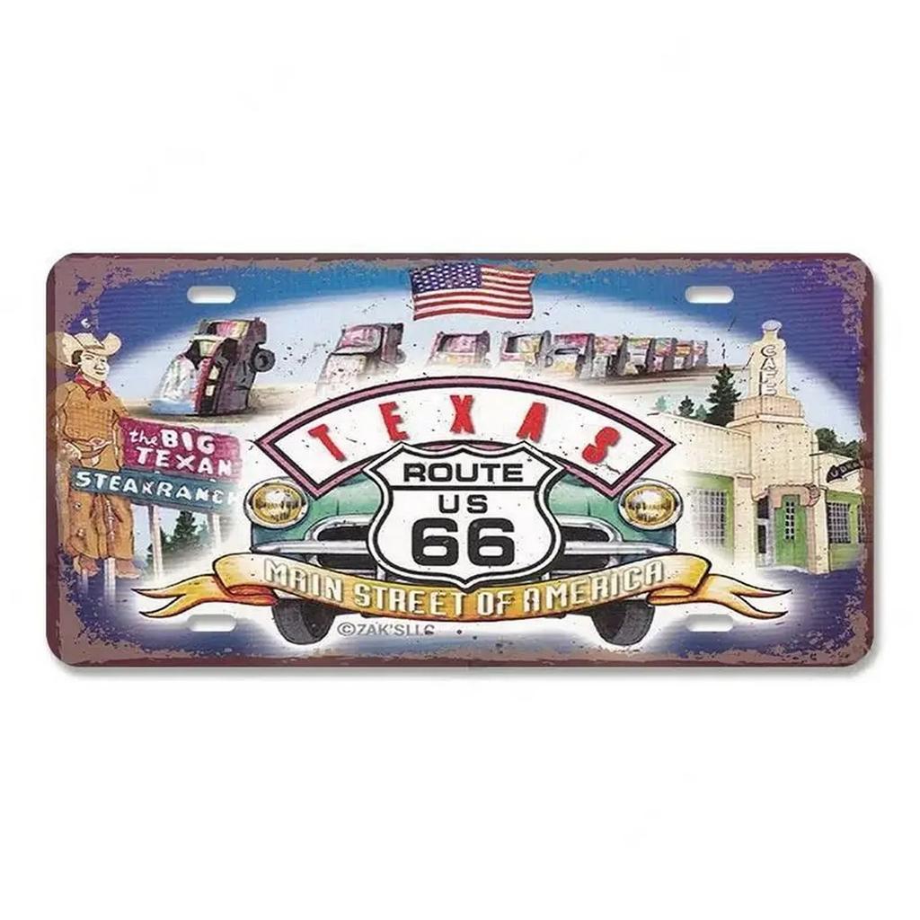 Route 66 License Plate for Wall Art Decoration Metal Tin Signs Vintage Tags Metal Automotive Signs For Cafe Bar Club Garage Pubs
