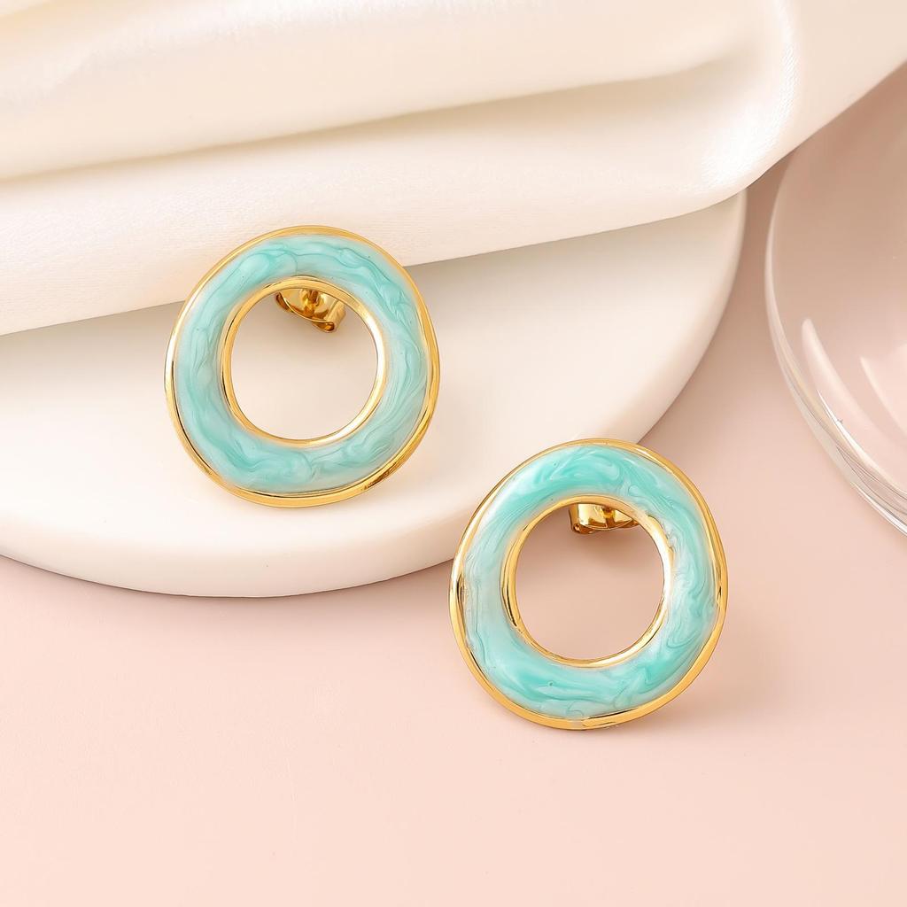 French Enamel Drip Oil Earrings: Stainless Steel, Irregular, Titanium Women's Luxury