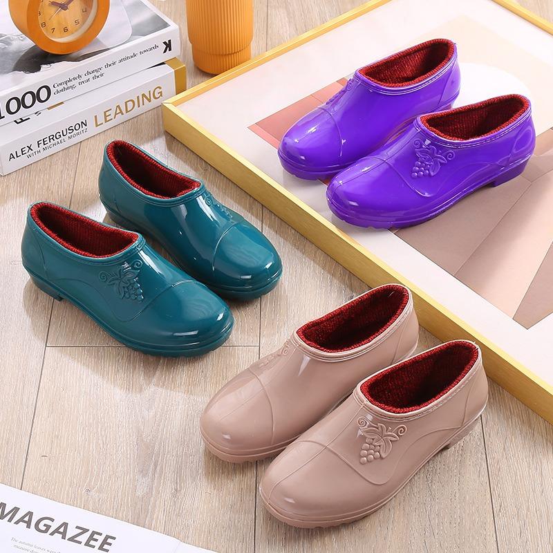 Low-top Spring and Autumn Jelly Waterproof Shoes Fashion Rain Shoes Women's Summer Kitchen Work Rubber Shoes Outer Wear Non-slip Shoes Adult