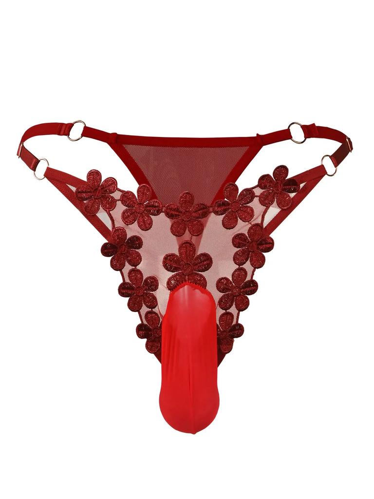 Mens Sissy Pouch Panties Gays Sheer Lace Embroidery Underwear Lingerie Sexy Soft Comfy T-Back Thong G-String Knickers Sleepwear