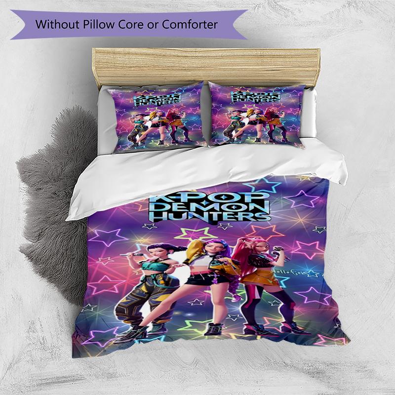 3-teiliges Bettbezug-Set (1 * Bettbezug + 2 * Kissenbezug, ohne Kern),KPop Dämonenjäger Druck Bettwäsche-Set, Schlafzimmer-Dekoration, Ganzjahres, Geburtstagsgeschenk