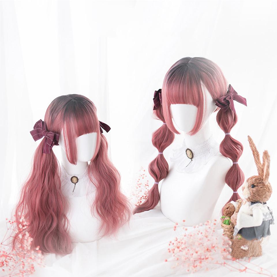 Lolita Synthetic Wig Blue Pink Bob Long Wave Wigs For Women Genshin Impact Wig Cosplay Daily Blonde Purple Wig