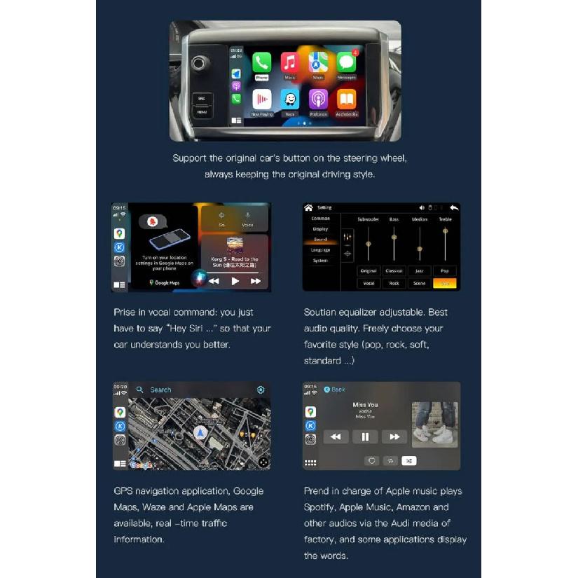 For Peugeot Citroen Wireless Carplay adapter Android Auto module SMEG 208 2008 308 508 3008 & C4 DS3 DS5 Support Reverse Camera