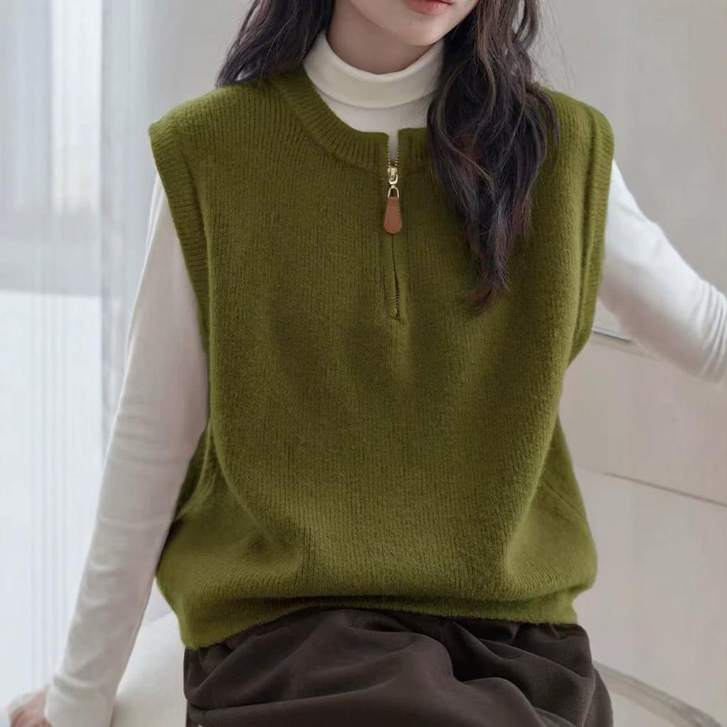 Knitted vest women's autumn new versatile stacked sleeveless sweater vest with loose casual top women