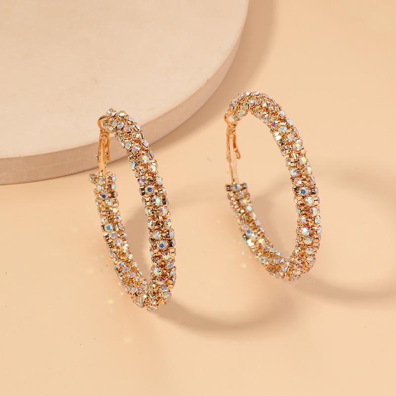 Chic European & American Cross-Border Circle Earrings: Trendy, Slim, Unique, Cold-Style Diamond Design.