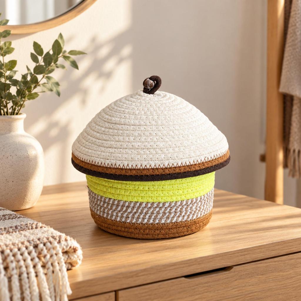 Interlaced Storage Basket with Domed Lid Handwoven Woven Organizer Stylish for