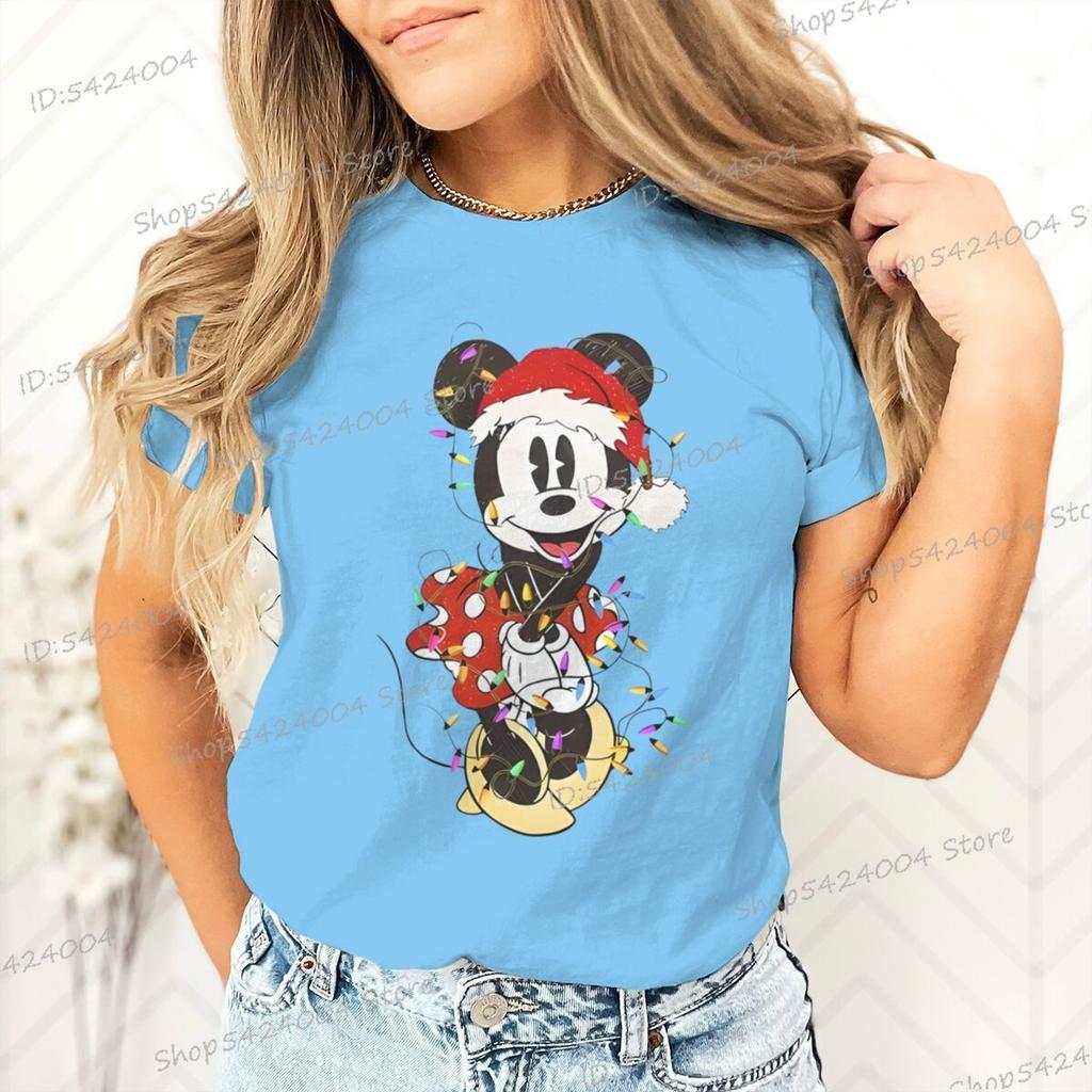 Women Men Mickey Minnie Christmas Shirt Cartoon Graphic Merry Christmas Couple Matching Tshirts