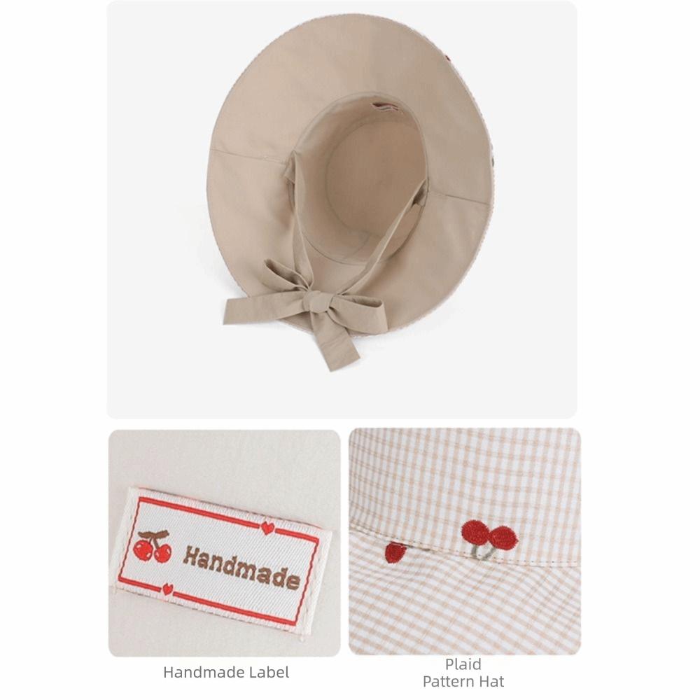 Lace Summer Sun Hat Double Sided Wearable Embroidered Cherry Bucket Hat Outdoor