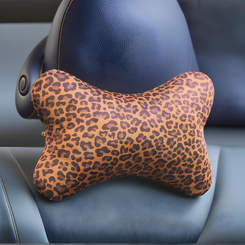 Headrest Pillow For Car 2 Pieces Breathable Vehicle Cushion Leopard Print Car Seat Neck Pillow With Adjustable Strap For Adults