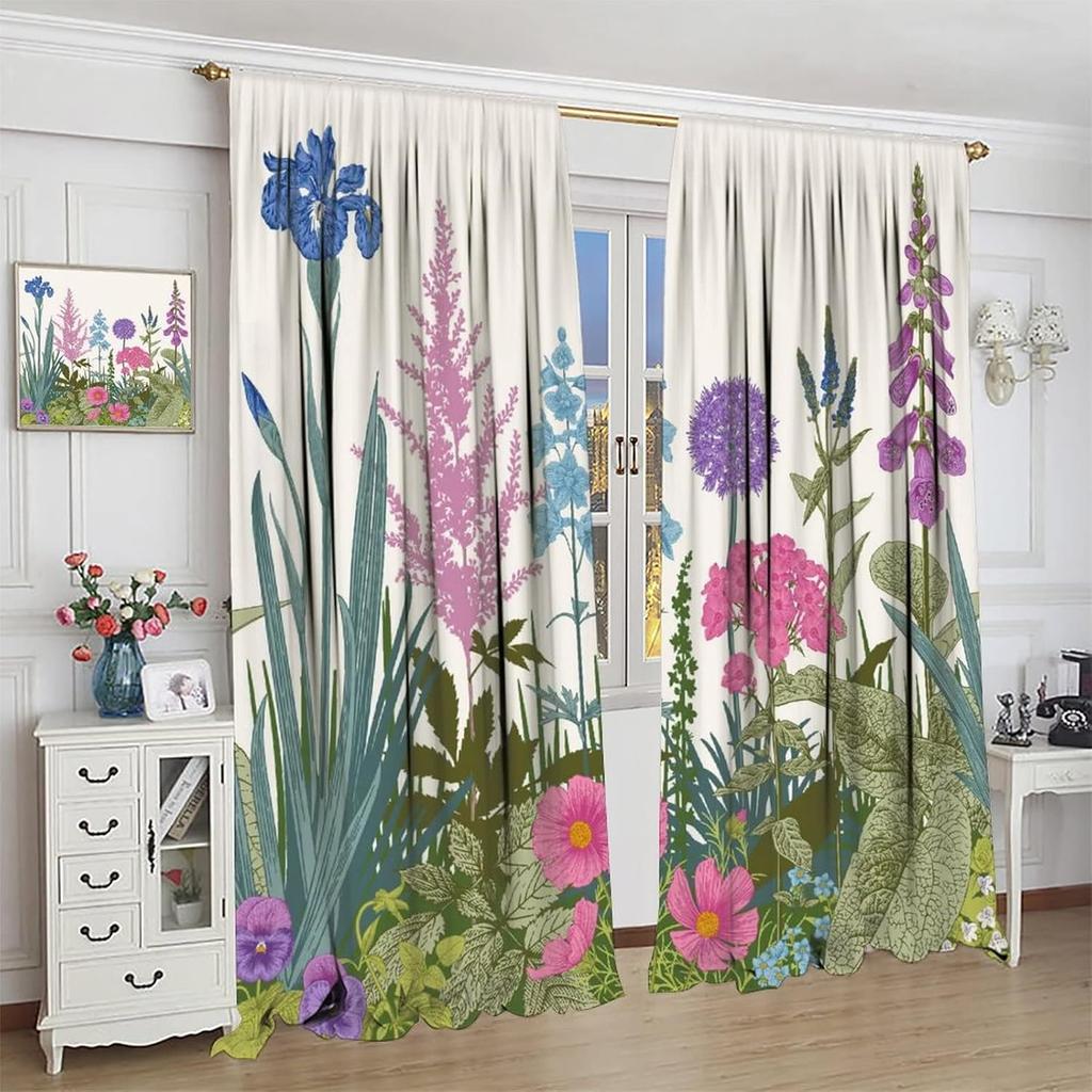 Rustic Flower Blackout Windows Curtains   Curtains Green Leaf Rod Pocket Vintage Floral Colorful Plant Herbs Wildflower Blossom B