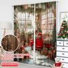 2pcs 2D flat printing Christmas Curtains Vintage red car Christmas tree Versatile Polyester Without Electricity Versatile Use