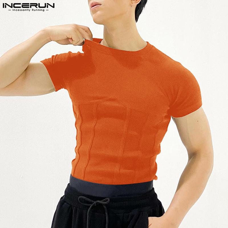 INCERUN Men Round Neck Short Sleeve Gym Sport Casual Fitted T-shirts