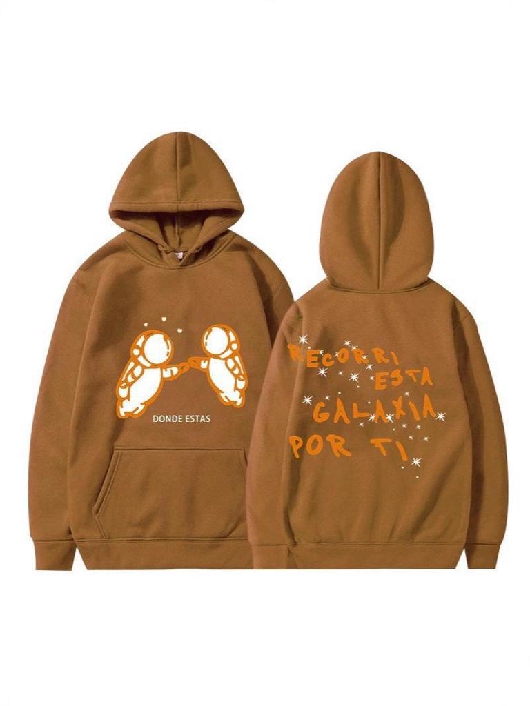 Men's Cross-Border Fashion Sweatshirt - Double Astronaut Print, Loose Fit, Casual Hoodie.