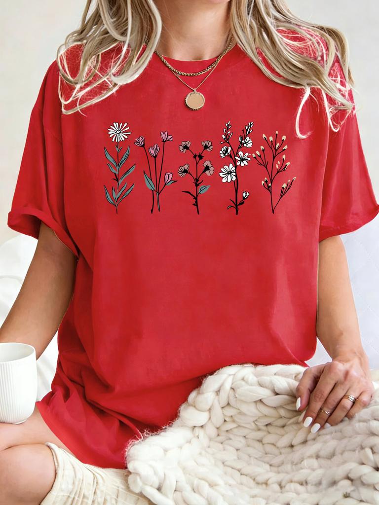 Beautiful Flowers Printed TShirt2026 Unisex Pure Cotton Loose T ShirtsY2K Streetwear AllMatch Summer Clothing Comfortable
