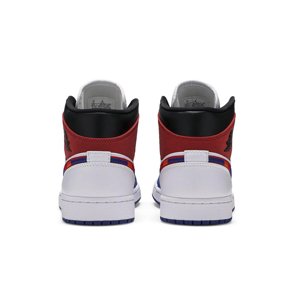 Air Jordan 1 Mid 'Multicolored Swoosh' (Unisex) White / Blue / Red Vintage Basketball Shoes 852542 146
