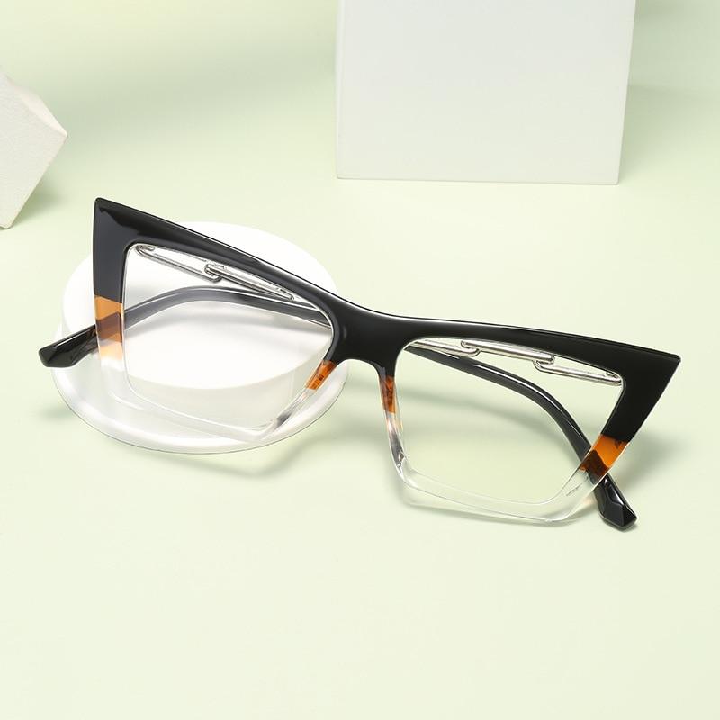 Women Luxury Designer Color Stitching Eyeglasses for Ladies Polygon Cat Eye Anti Blue Light Blocking Glasses Frame Optical Frame