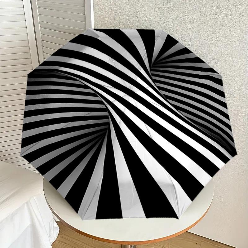1 Pezzo Ombrello Automatico Apri/Chiudi a Strisce Spirale con Protezione Antivento, Tetto Robusto a 8 Stecche, Stecche Resistenti, Design alla Moda 1323A