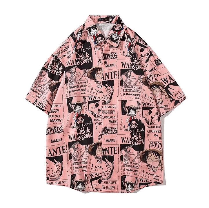 Handsome Pirate King Luffy Graffiti Short Sleeve Men's Trendy Loose Summer Shirt