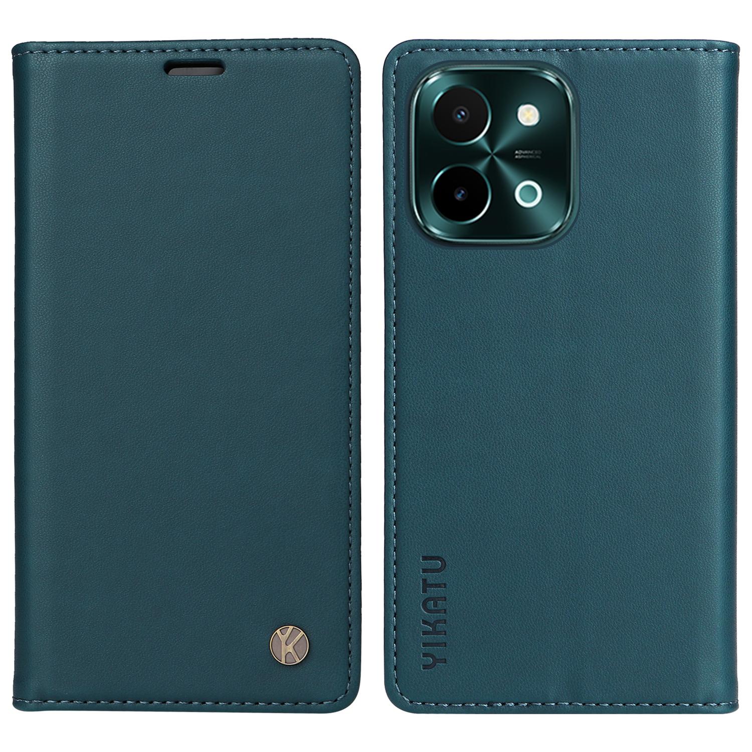 

YIKATU YK-001 For vivo Y28 4G Case Card Slot Stand Leather Phone Cover Strong Magnetic Green