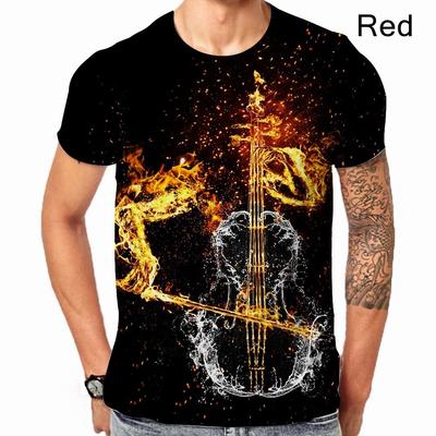 Electric Guitar 3D Digital Printed Men's Casual Short Sleeved T-shirt Man