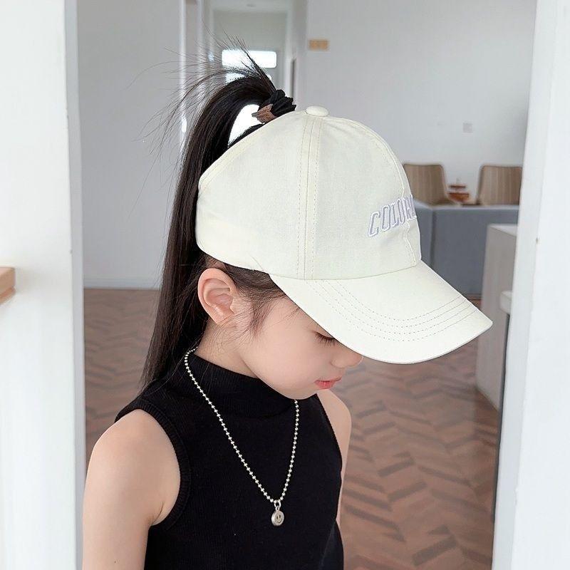 Children's hats, baseball caps, summer sun protection, thin girls' sun hats, ponytail can be tied empty top cap, sun hat