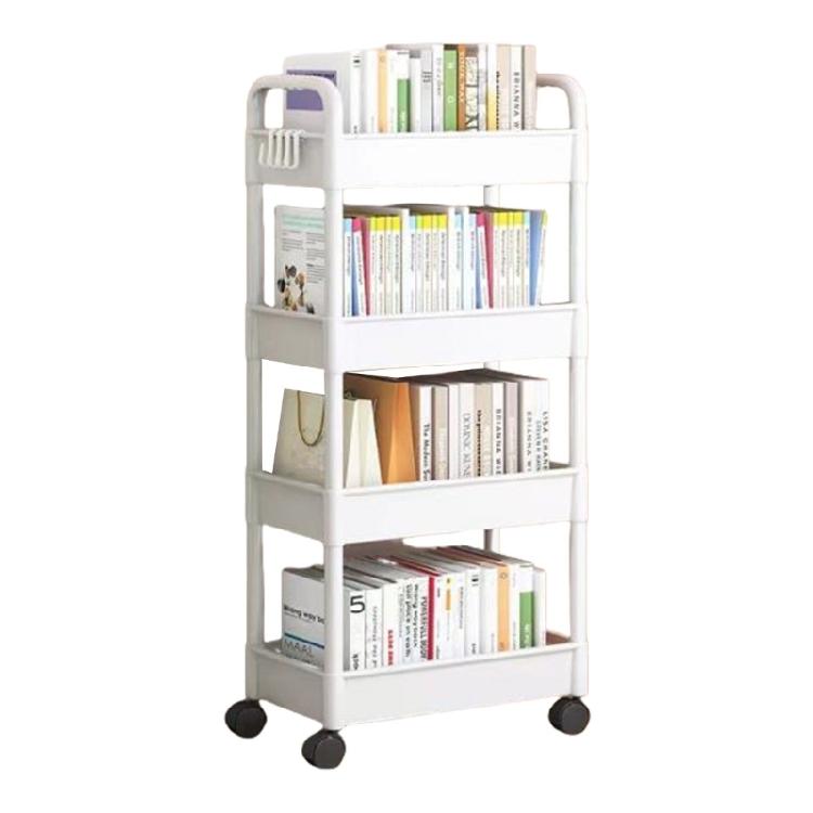 4 Tiers Snacks Holder Trolley with Wheels Space Saving Rolling Cart Adjustable Heights Storage Shelf for Camping