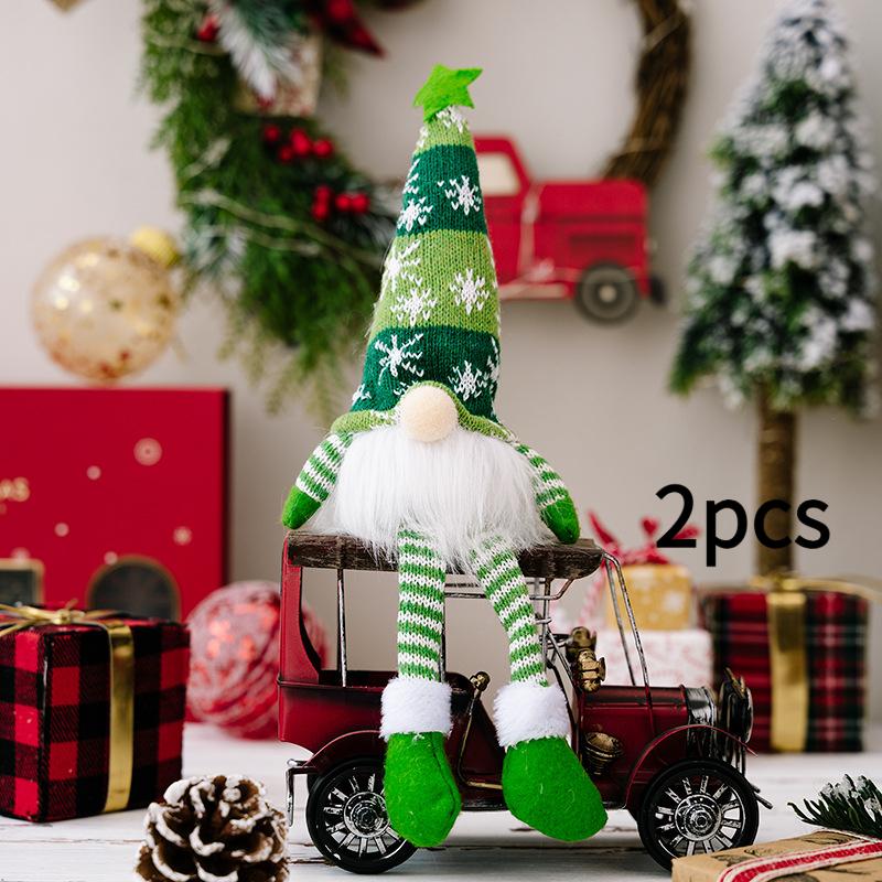 2 Pieces Christmas Decoration Faceless Doll Forest Old Man Snowflake Knitted Hat with Light Rudolph Hanging Leg Gnome Figurine