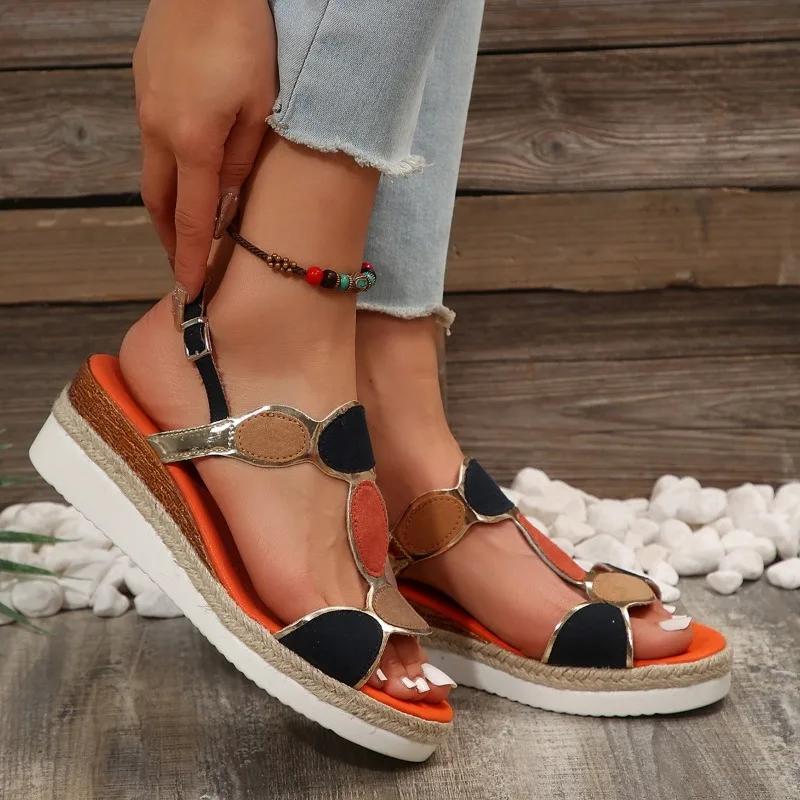 Fashion Wedges Shoes for Women 2024 Summer Women's Designer Sandals Wear-resistant and Slip-resistant Thick-soled Gladiator Sandals